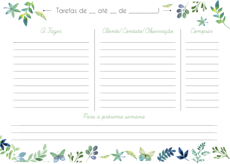 Folhas De Planner Semanal Para Download - Greyce Matias