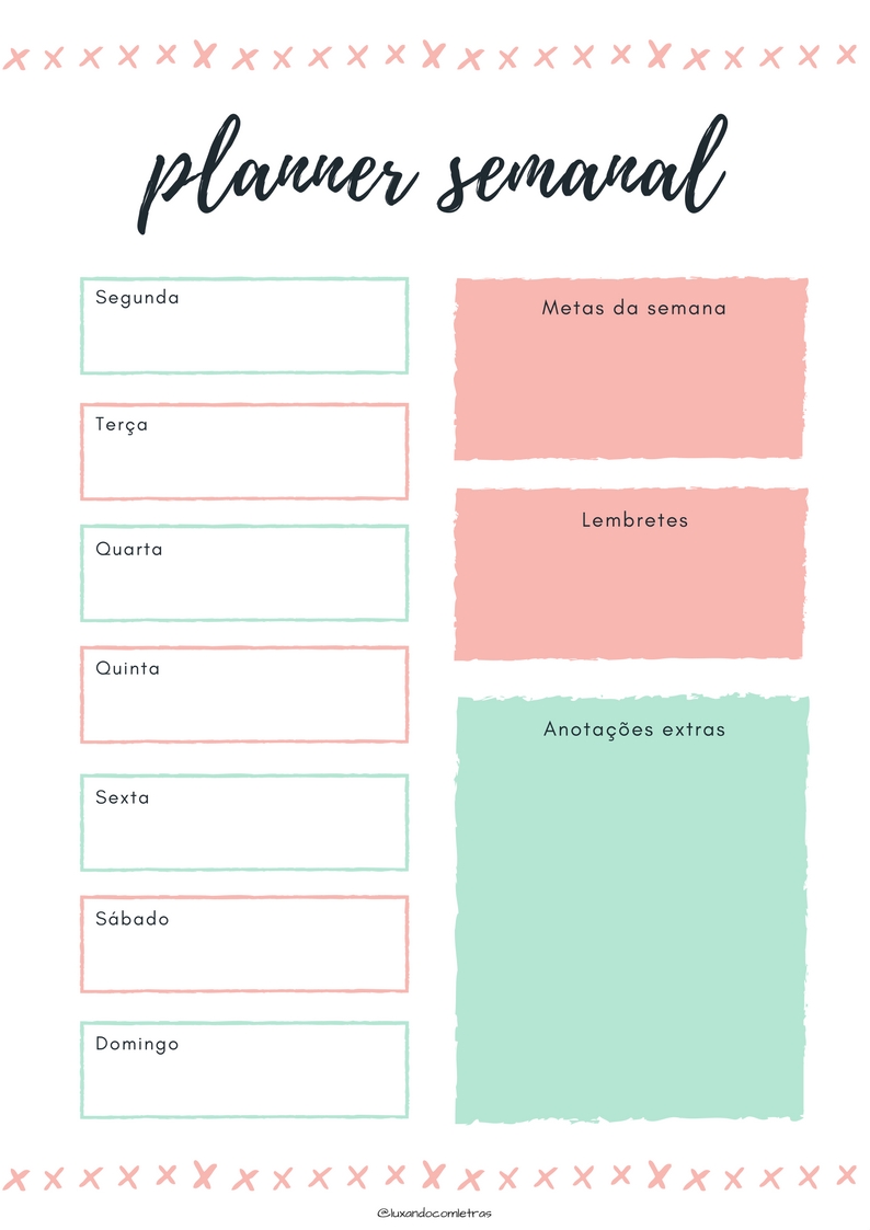 Folhas De Planner Semanal Para Download - Greyce Matias